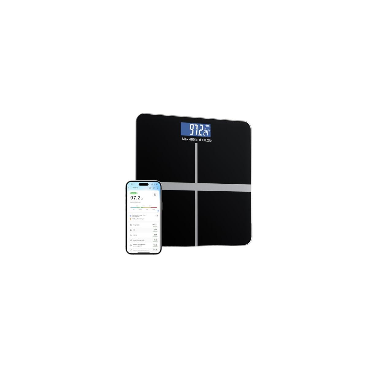 Smart Body Weight Scale, Digital Bathroom Scale, Measures BMI and Body Composition, Equipped with a Smartphone app, Maximum Weight Capacity 400 lbs/180 kg.