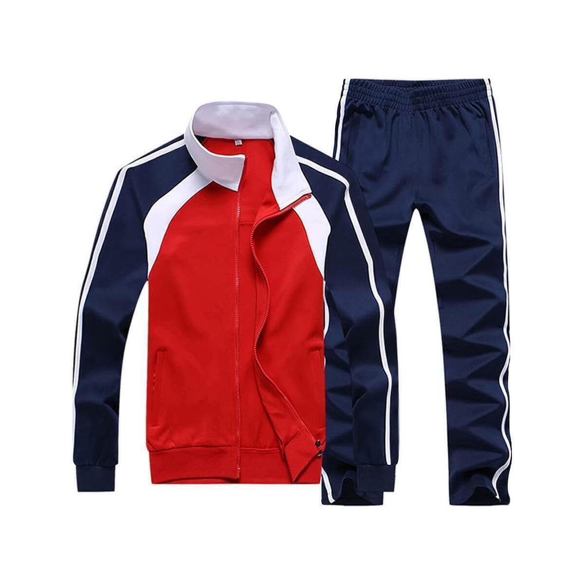 Sun Lorence Men's Athletic Running Tracksuit Set Casual Full Zip Jogging Sweat Suit Red, Large