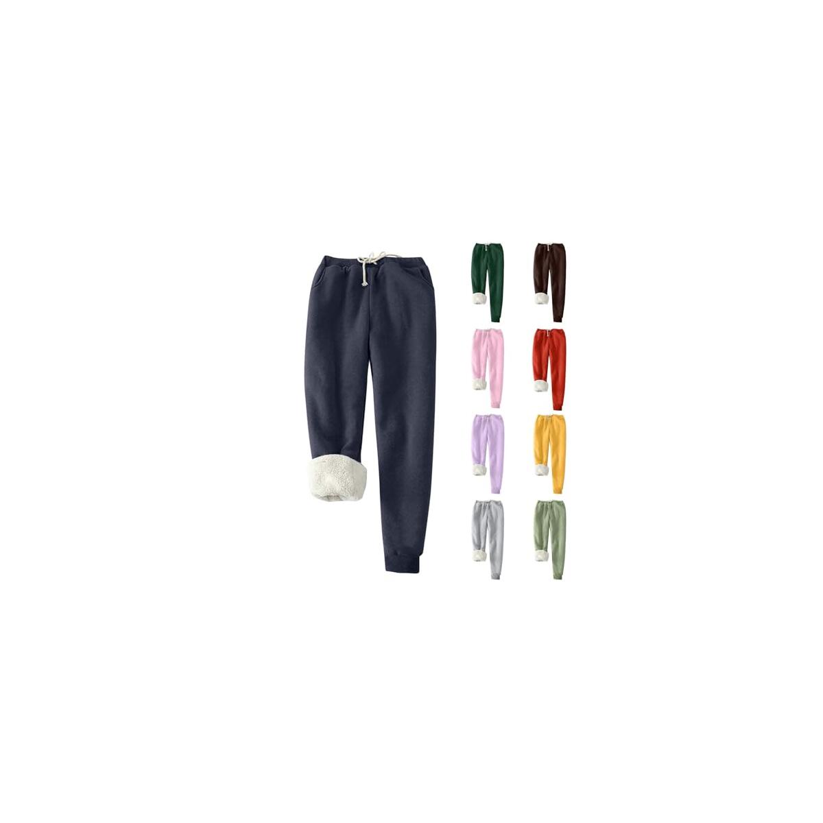 Womens Sweatpants Winter Warm Sherpa Fleece Lined Pants Casual Loose Drawstring Thermal Joggers with Pockets