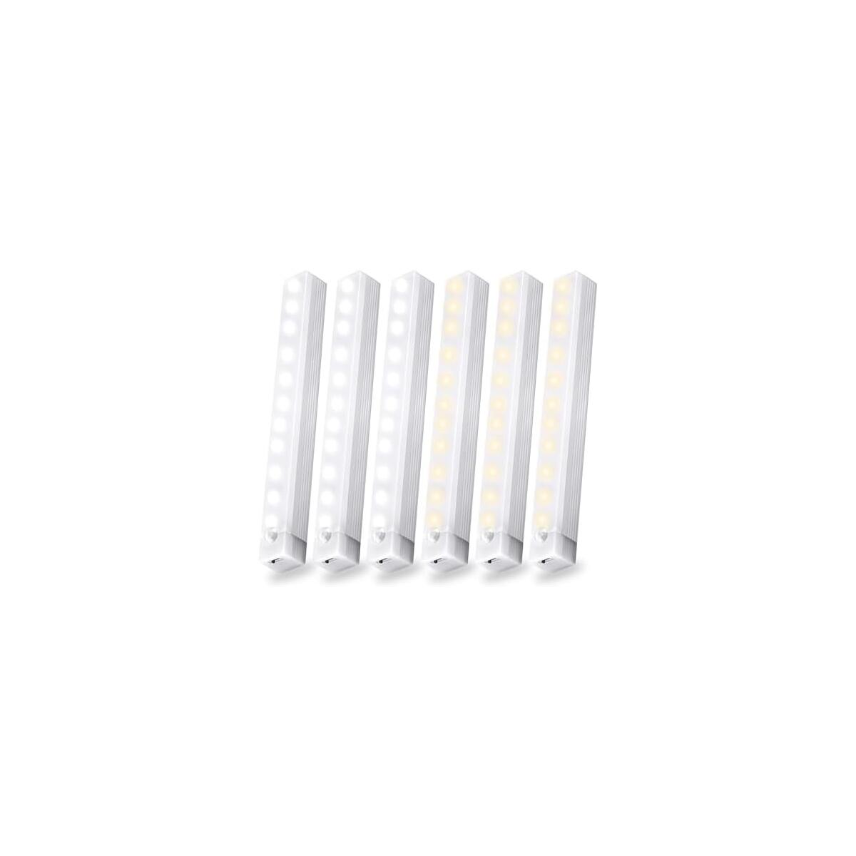 6 Pack Motion Sensor Under Cabinet Light, Magnetic Rechargeable 2 Color Under Counter Light, 8 Inch LED Closet Light for Stair Bedroom Cupboard