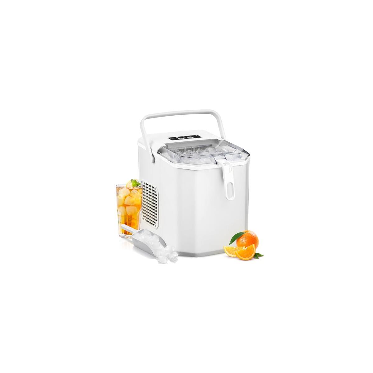 Antarctic Star Countertop Ice Maker, S/L Bullet Ice, 28lbs/Day, 9 Ice Cubes in 6 Mins, Portable Ice Machine with Ice Scoop and Handle, Self-Cleaning, One-Click Operation, for Kitchen Office Home White