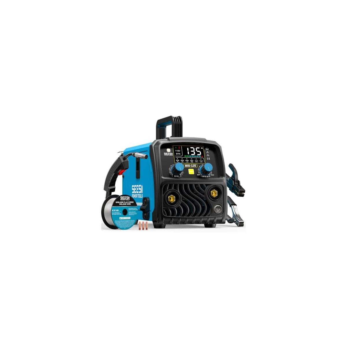 SEESII 135A MIG Welder 110V - 3-in-1 Gasless Flux Core/Lift TIG/Stick Welding Machine, 7.7lbs Portable IGBT Inverter, Large Digital Display Multi Process Welder