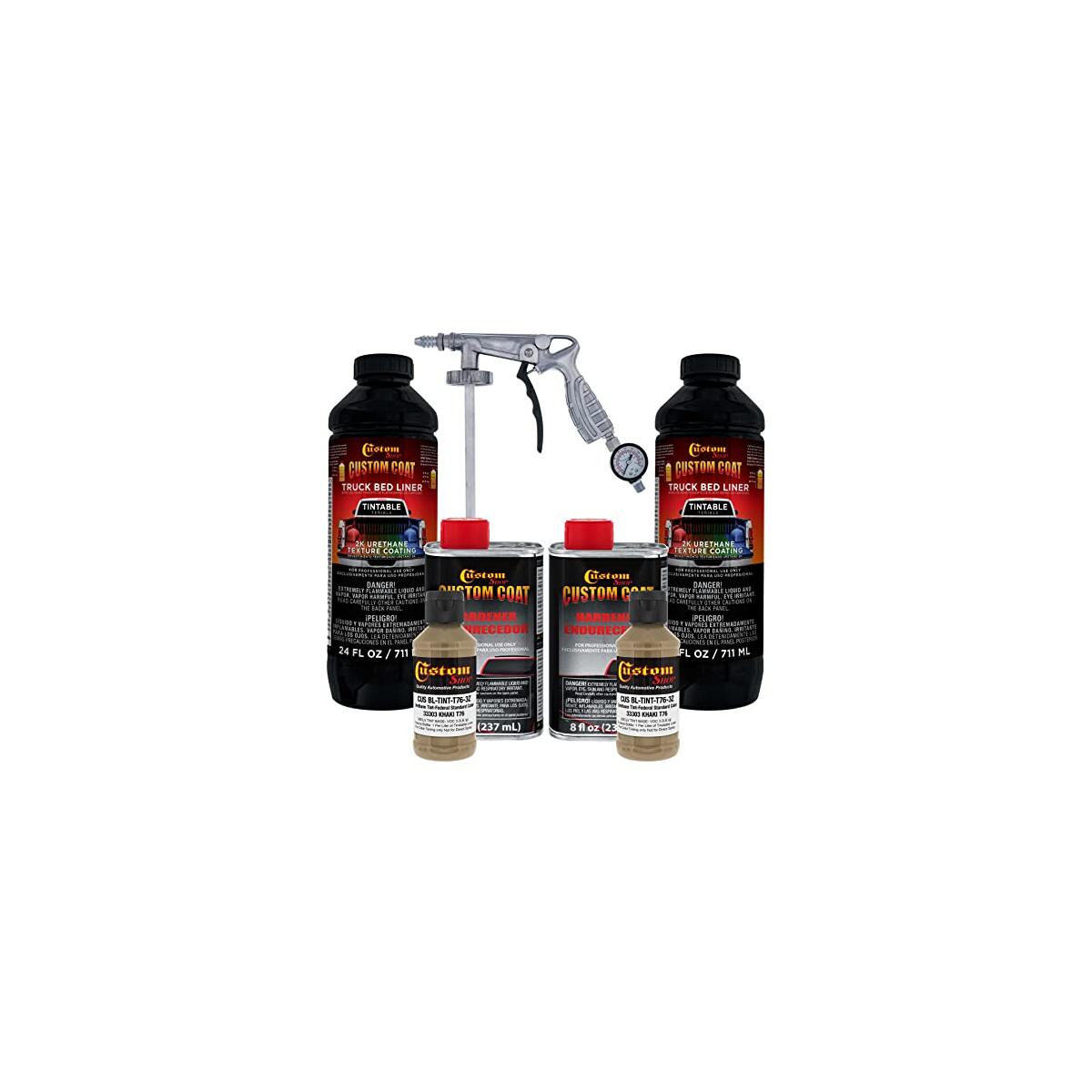 Custom Coat Federal Standard Color # 33303 Khaki T76 Urethane Spray-On Truck Bed Liner, 2 Quart Kit with Spray Gun and Regulator - Durable Textured Protective Coating - Easy Mix Car Auto