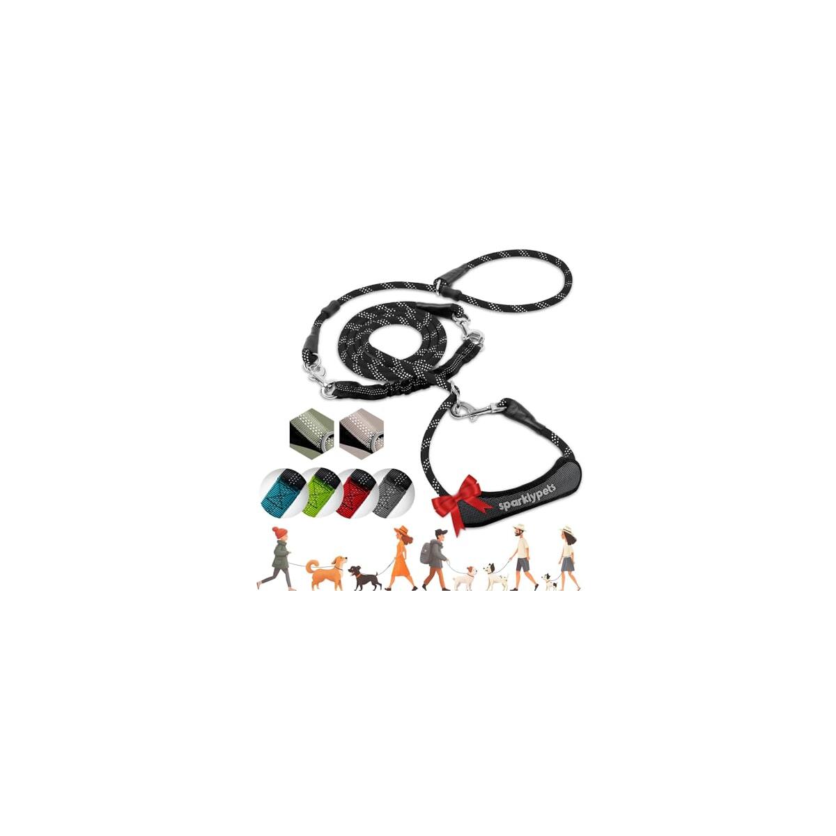 SparklyPets Multifunctional Bungee Hands Free Leash with Detachable Slip Lead &ndash; Crossbody & Waist Leash for Dog Walking, Medium & Large Breeds (Black)