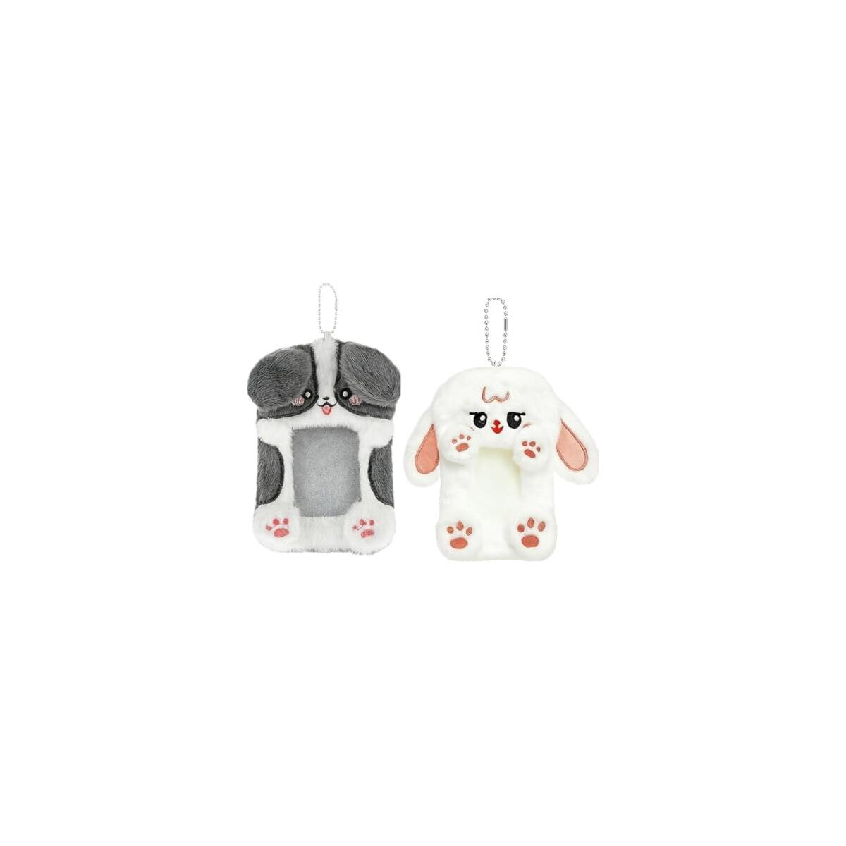 2PCS Cute Plush Photocard Holder with Keychain, Cartoon Animal Photo Sleeve ID Bank Badge Holder, Soft Idol Photo Protective Cover for Fans School Office, Best Christmas Birthday Gift
