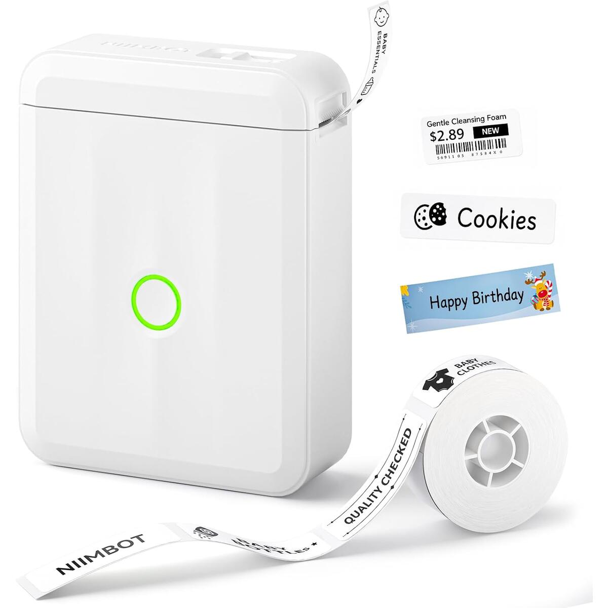 NIIMBOT D110 Bluetooth Label Maker Machine with 1Tape for Home Use, White