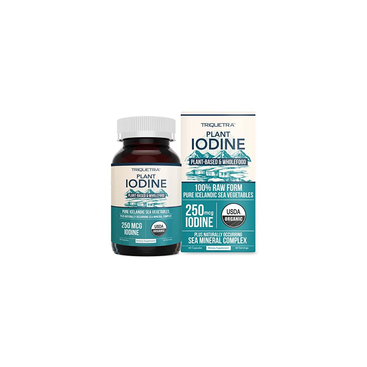 Organic Iodine Supplement from Sea Vegetable Complex, Whole Food & Raw Form - Iodine Plus Trace Mineral Complex &ndash; Contains Purest Icelandic Sea Kelp, Irish Moss & Bladderwrack (250 mcg)