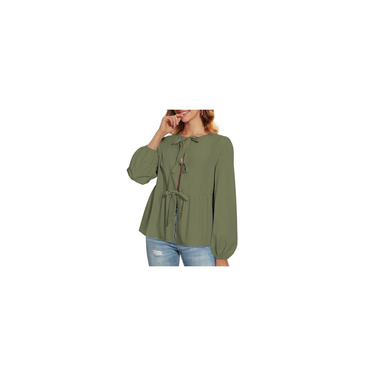 Tie Front Tops For Women Puff Long Sleeve Promo Codes - RebateKey