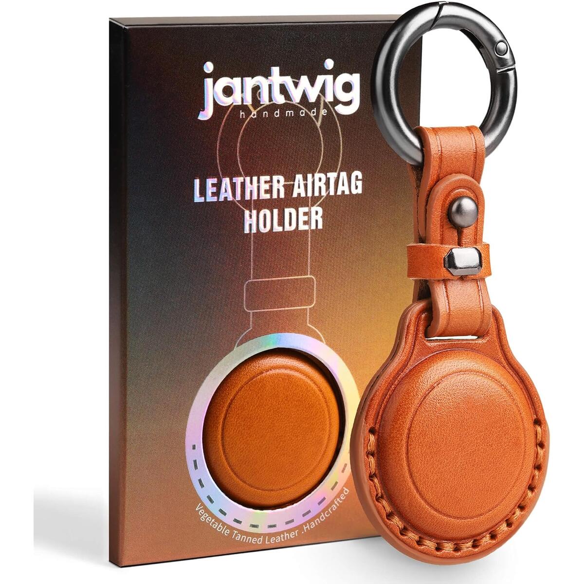 Genuine Leather Keychain Holder Case for Apple AirTag (Brown*1)