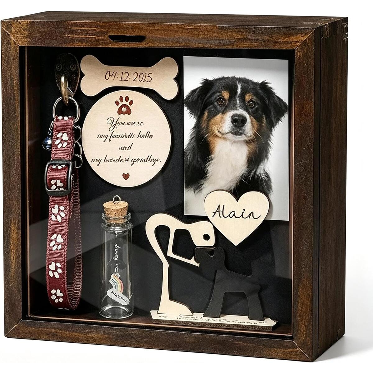 Pet Memorial Shadow Box Solid Wood Keepsake with Paw Print Kit