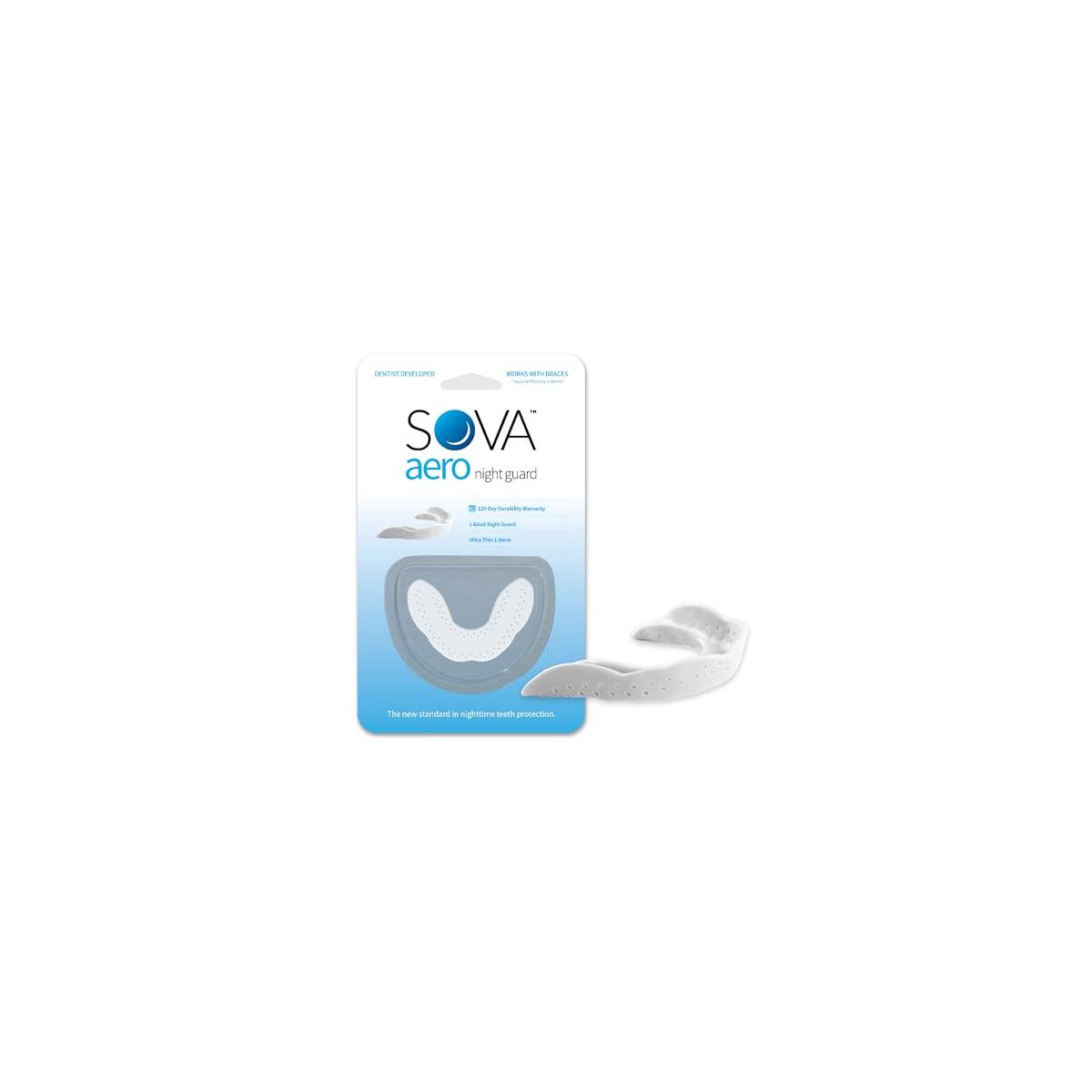 SOVA Aero Night Guard - 1.6mm Thin - Custom-Molded Fit - Protects Against Nighttime Teeth Grinding & Clenching - Odor & Taste Free - Remoldable Up to 20 Times - Non Toxic