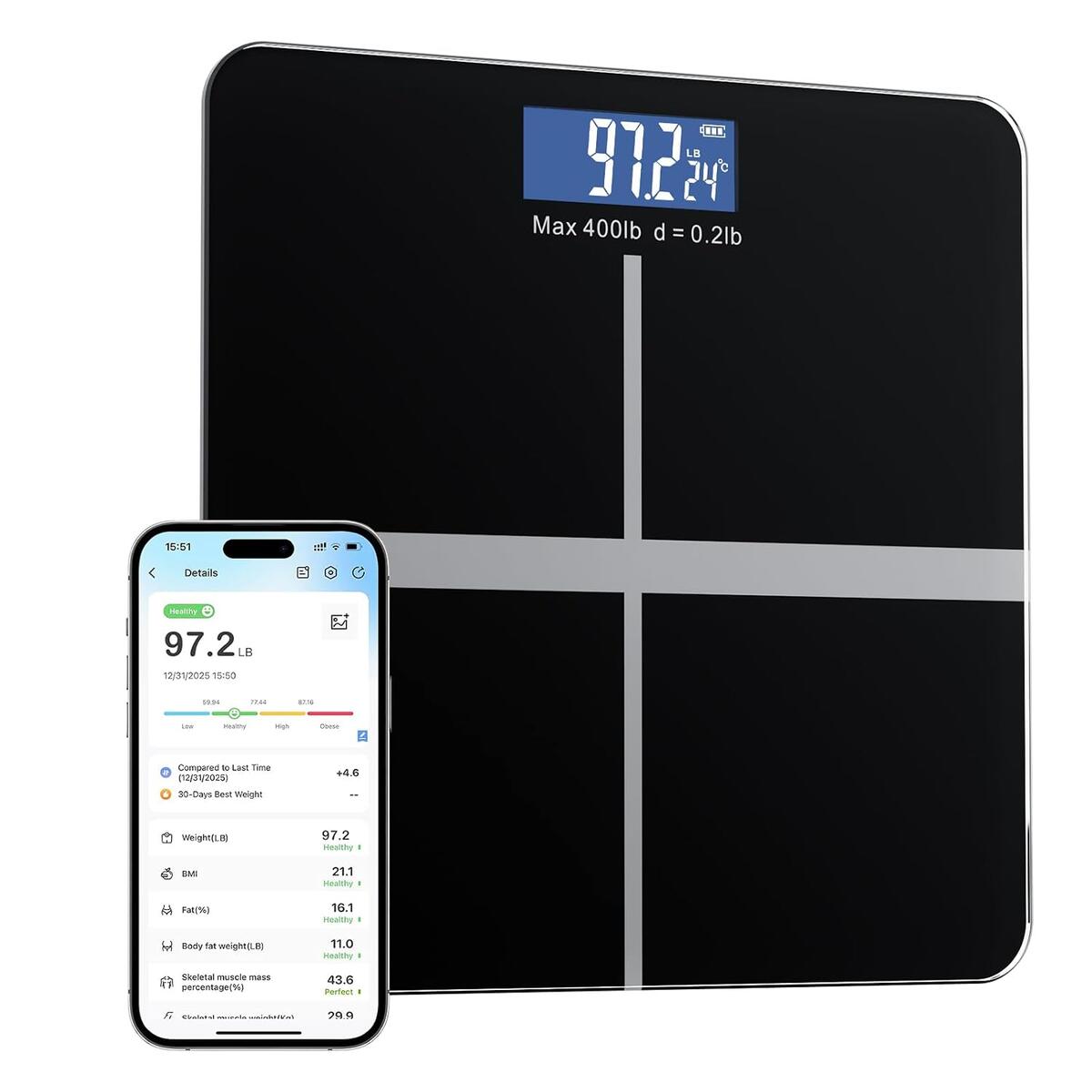 Precision Bluetooth Weight Scale, Body Fat & Muscle Analyzer with App History Log, Tracks Metabolic Age, BMI, and Weekly Progress Trends