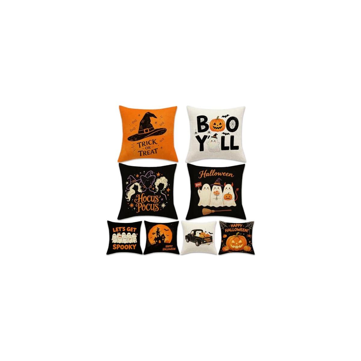 Halloween Pillow Covers, Double-Side Printing 18x18 in Set of 4, 8 Patterns