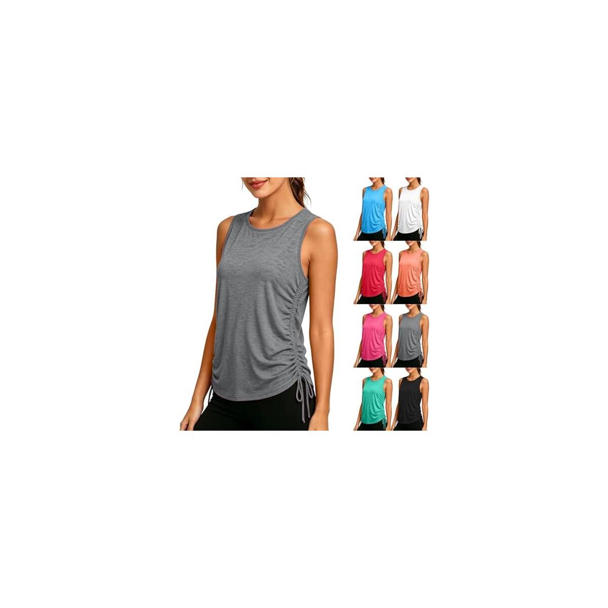 Workout Tank Tops for Women Adjustable Tie Sleeveless Yoga Shirts Athletic Running Shirt Loose Fit Summer Gym Tops