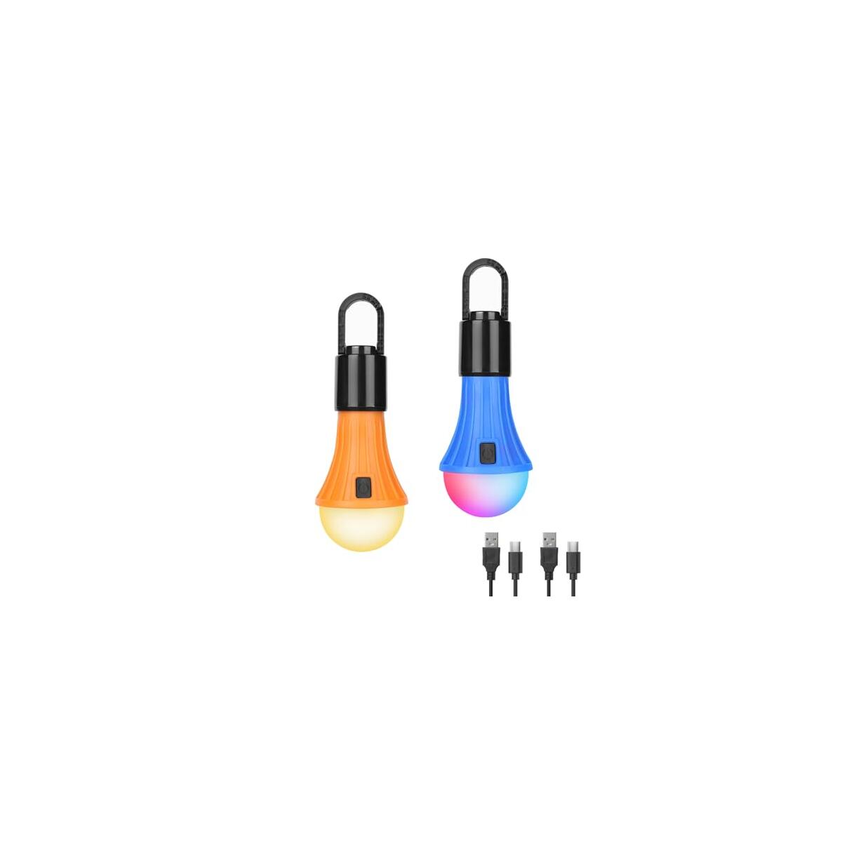 Lepro LED Rechargeable Camping Lantern, 7 White and RGB Light Modes, Camping Essentials, Hanging Light Bulbs with Clip Hook for Camping, Christmas, Decorations, Emergency, USB Cable Included, 2 Packs