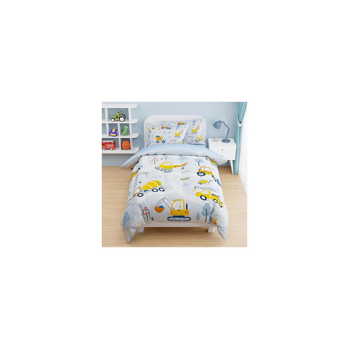 SANDJEST Construction Duvet Cover Sets Twin Size for Kids Boys, Include 1 Polyester Comforter Cover 68x86 Inches and 1 Pillowcase 20x26 Inches, Comforter Not Included, Gift for Christmas Birthday