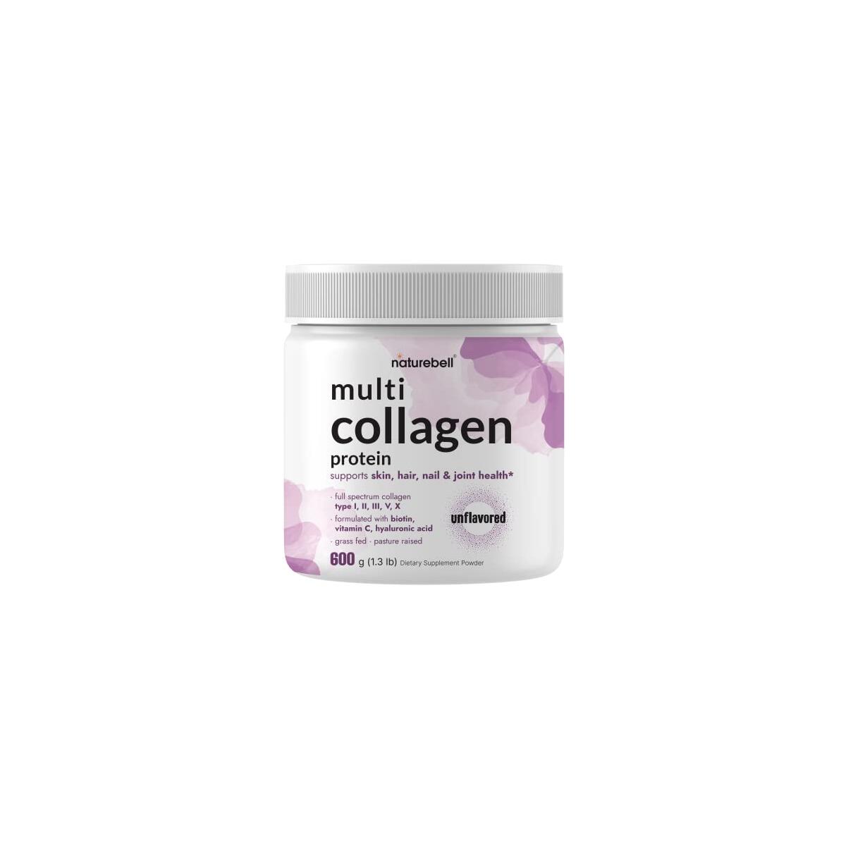 Multi Collagen Protein Powder 600g - 5 Types (I, II, III, V, X) Grass-Fed & Pasture-Raised | with Biotin 5000mcg, Vitamin C & Hyaluronic Acid | Keto, Paleo, Unflavored (54 Servings)