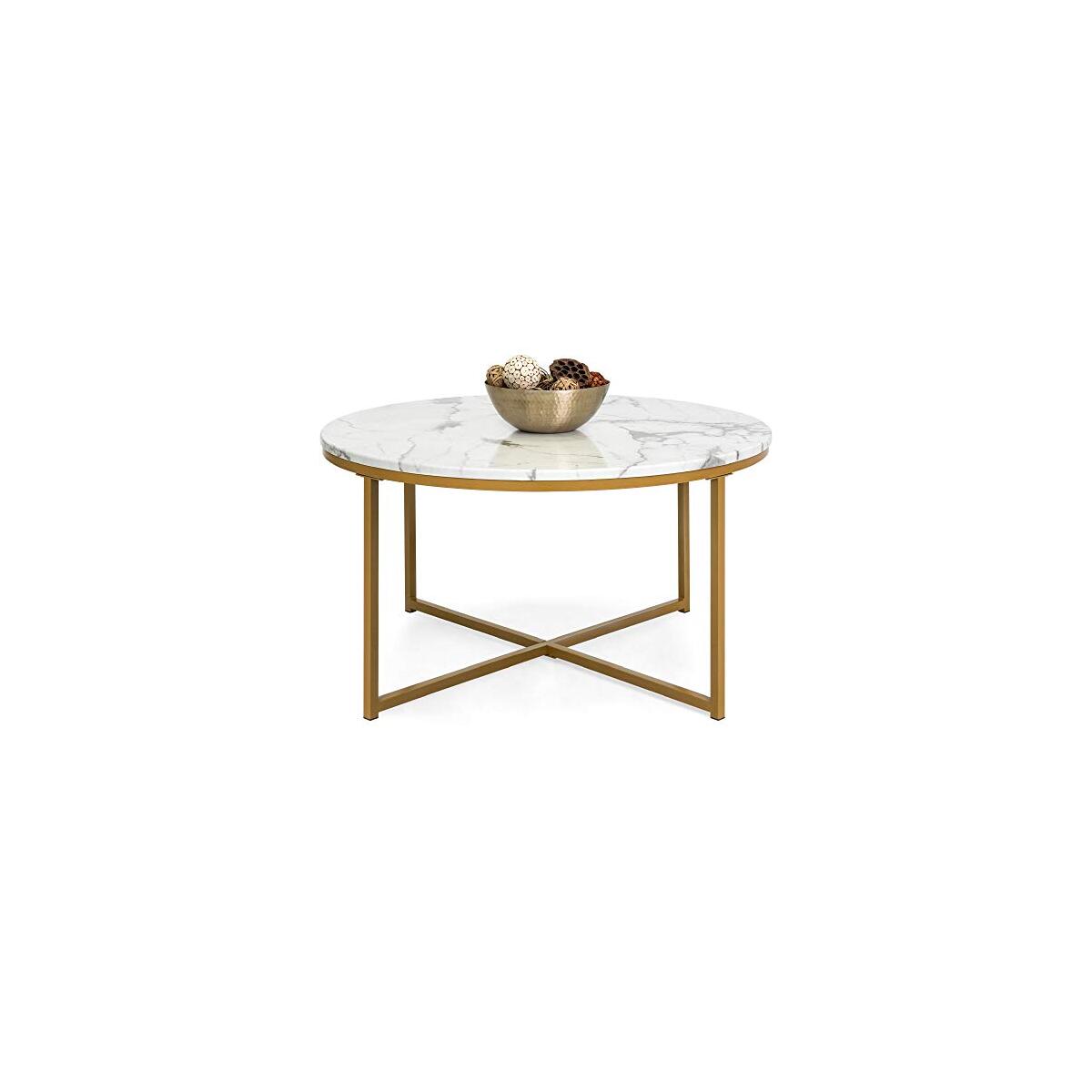 Best Choice Products 36in Faux Marble Accent Table, Modern End Table, Large Coffee Table Home Decor for Living Room, Dining Room, Tea, Coffee w/Metal Frame, Foot Caps, Designer - White/Gold
