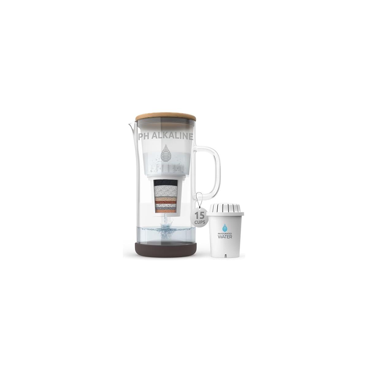 Invigorated Water pH Restore Glass Alkaline Water Pitcher - Long Lasting Water Filter Pitcher with Multi-Stage Filtration System - Glass Water Jug for High pH, Pure Drinking Water - 3.5 L / 118 Oz