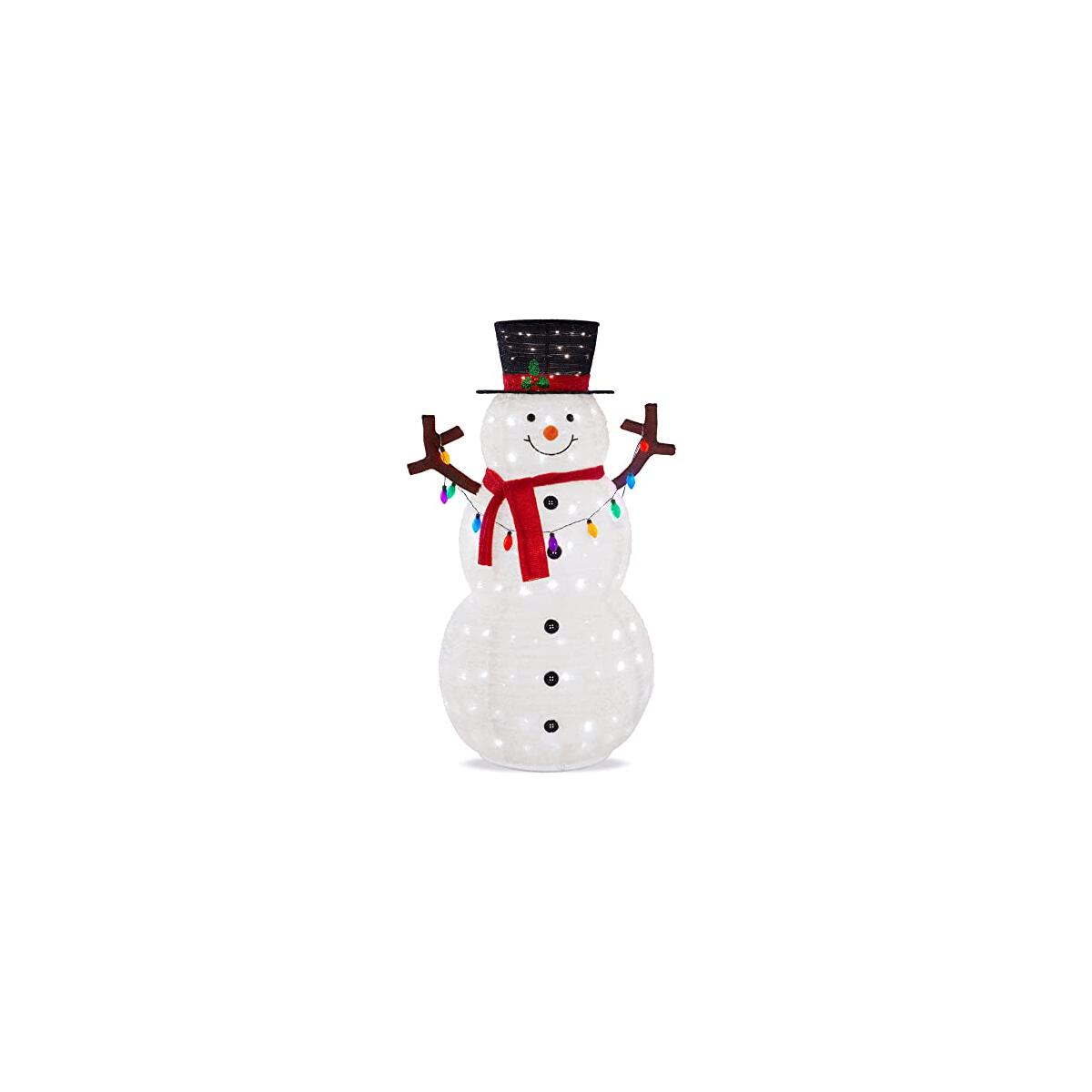 Best Choice Products 8ft Lighted Pop-Up Snowman, Large White Outdoor Christmas Holiday Decoration w/ 350 LED Lights, Hat, Scarf, Multicolored Lights