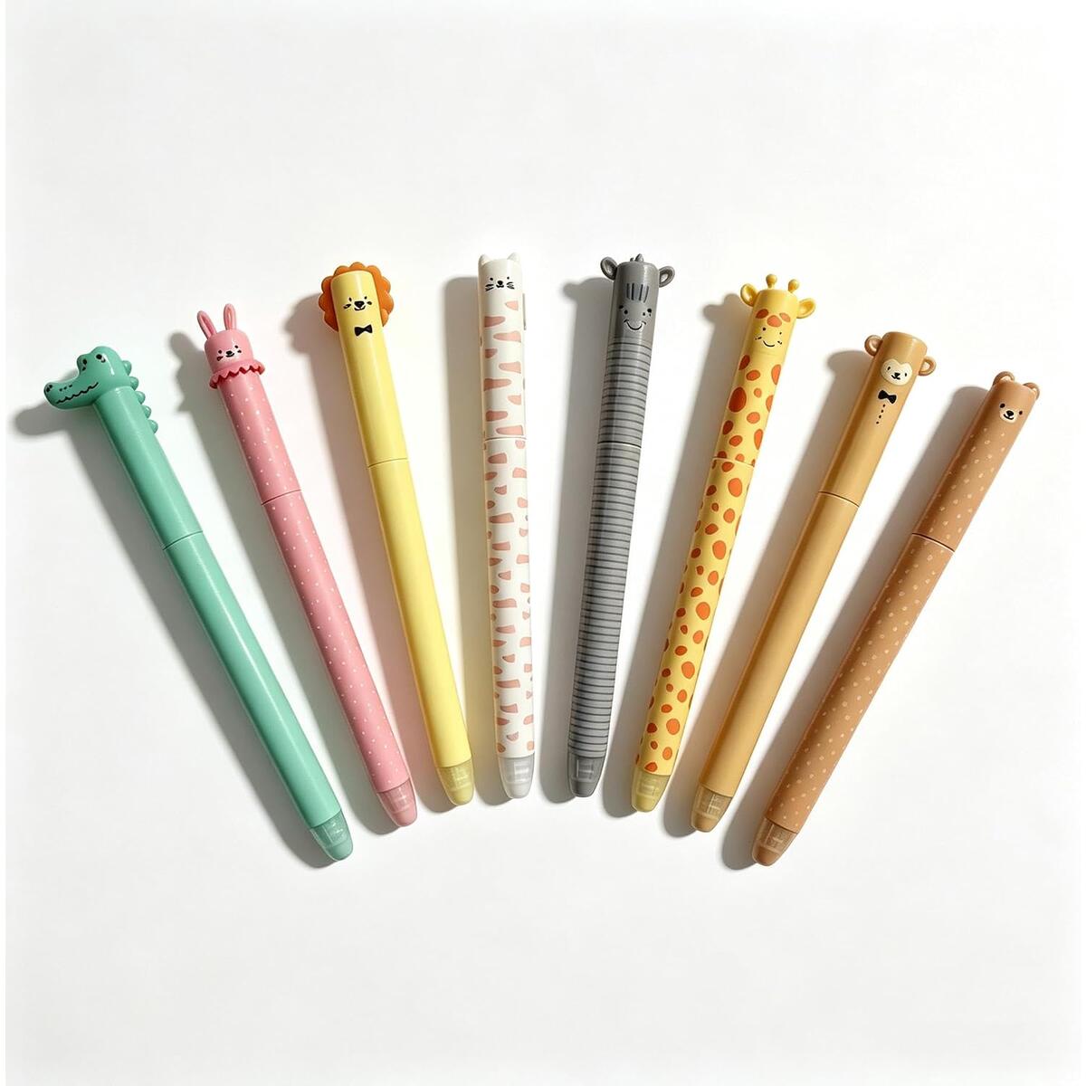 Cute Animal Erasable Gel Pens Set of 8, 0.5mm Fine Point