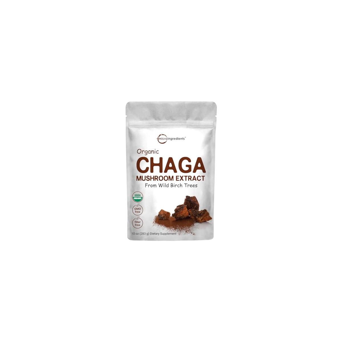 Micro Ingredients Organic Chaga Mushroom Extract, 10 oz | 100:1 Wild Harvested | Supports Immune & Antioxidant Defense | Great for Tea & Smoothies | Non-GMO, Vegan Friendly