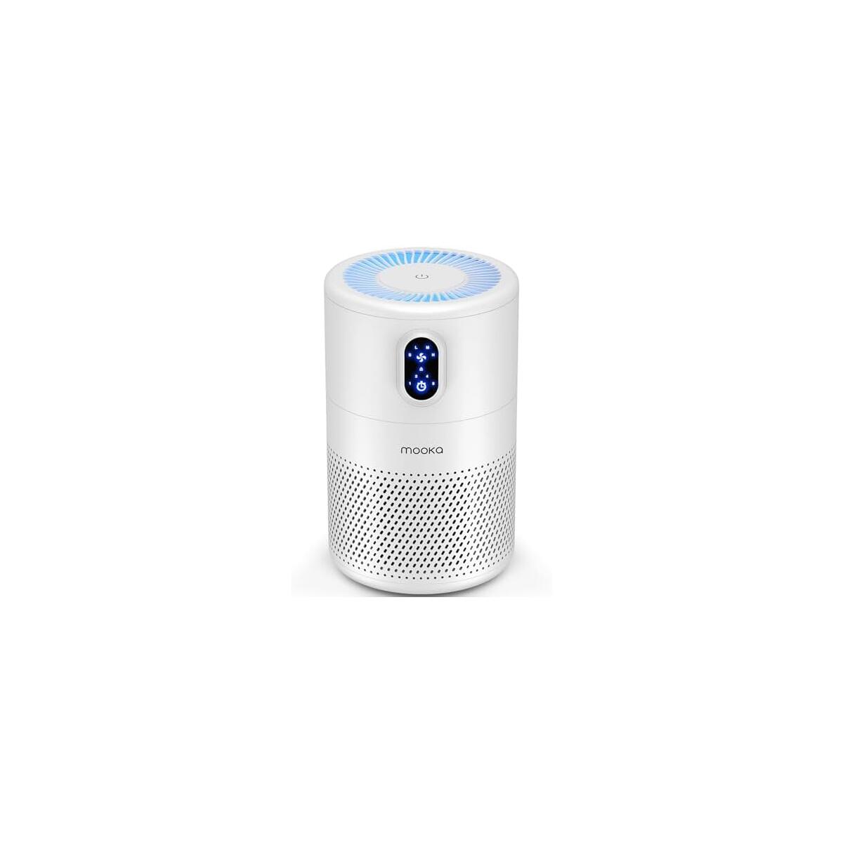 MOOKA Air Purifiers for Home Large Room up to 1076ft&sup2;, H13 True HEPA Air Filter Cleaner, Odor Eliminator, Remove Smoke Dust Pollen Pet Dander, Night Light, B-D02L White