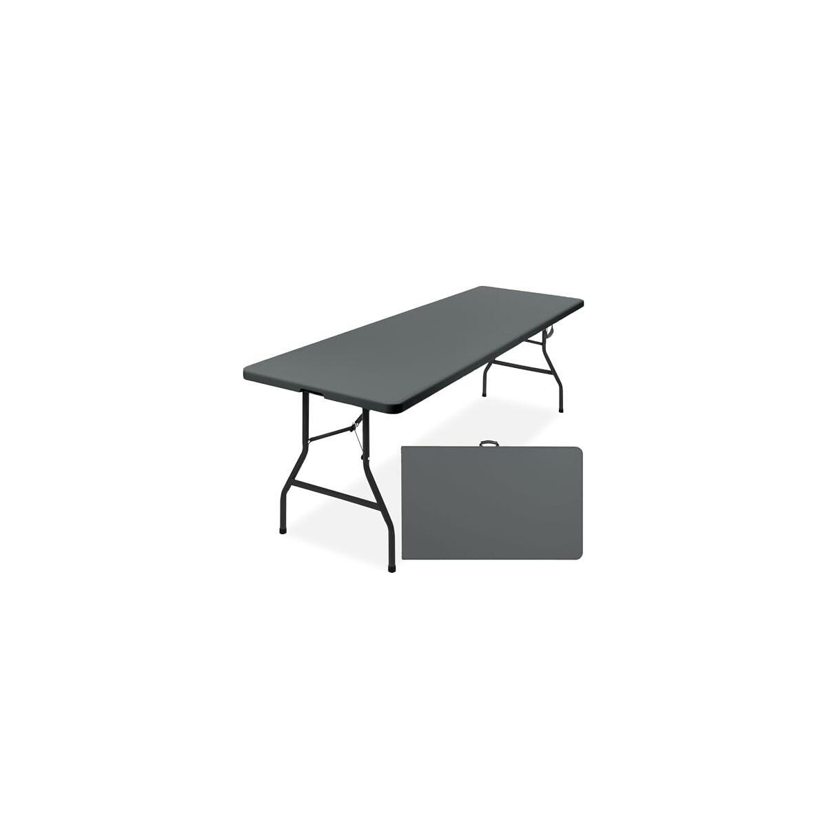 Best Choice Products 8ft Plastic Folding Table, Indoor Outdoor Heavy Duty Portable w/Handle, Lock for Picnic, Party, Pong, Camping - Dark Gray