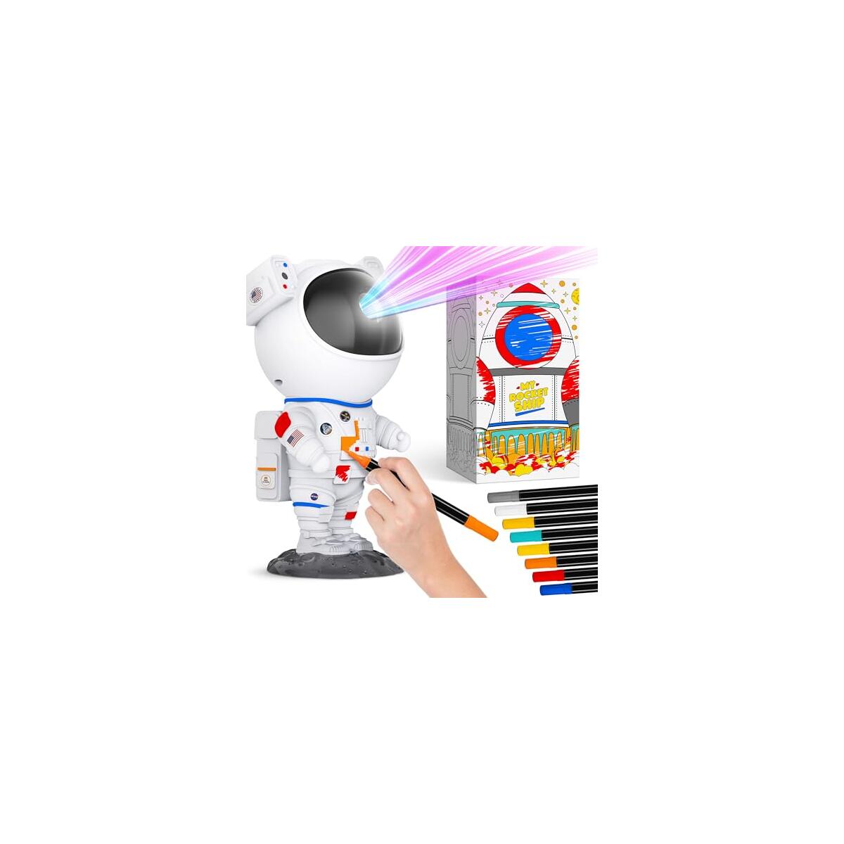 Mind-Glowing Color My Astronaut Galaxy Projector - DIY Spaceman Night Light with Acrylic Markers Kit - Paint Your Own Lamp - Unique for 5-10 Year Old Boys