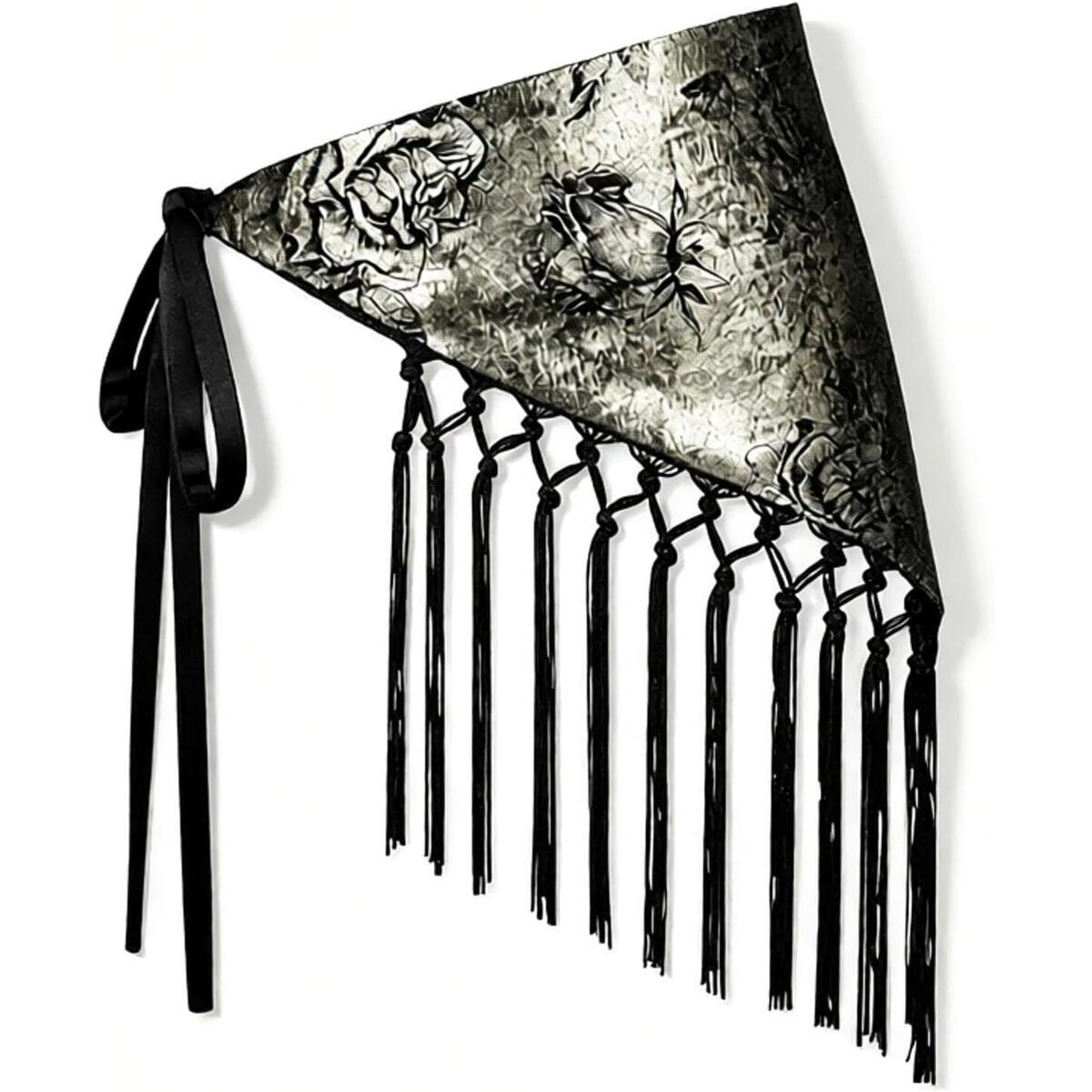 Rose Print Triangle Fringe Waist Sash for Women