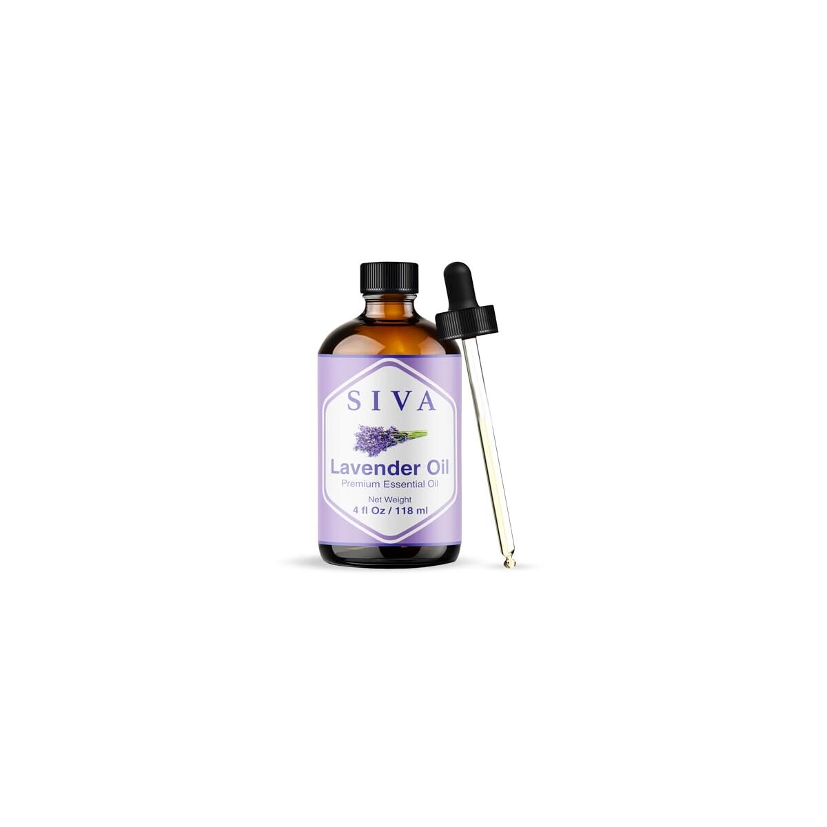 Siva Lavender Essential Oil - 4 Fl Oz &ndash; 100% Natural Lavender Oil - for Diffuser, Face, Skin Care, Aromatherapy, Hair Care, Scalp and Body Massage - with Dropper