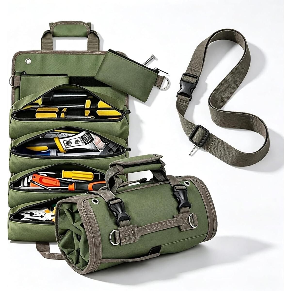 Roll Up Tool Bag with Adjustable Shoulder Strap