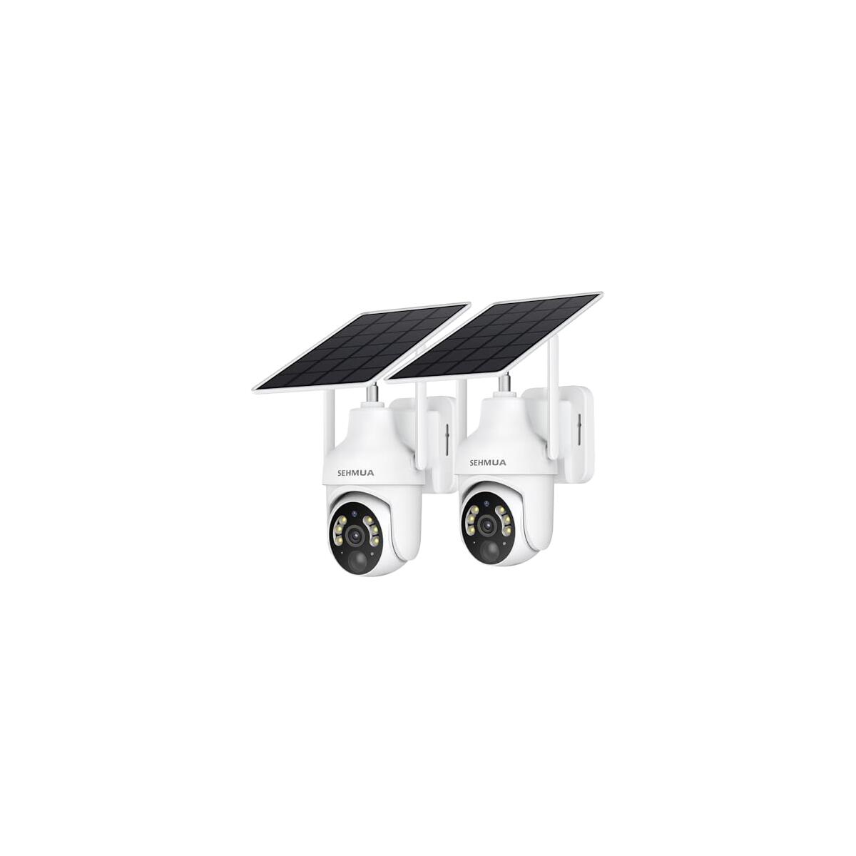SEHMUA 2K Solar Security Cameras Wireless Outdoor, 2 Pack 360° View Pan/Tilt WiFi Security Camera Outside with Color Night Vision,Easy to Install, PIR Alarm, 2-Way Audio