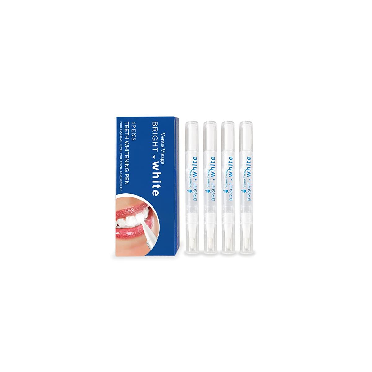 Venus Visage Teeth Whitening Pen, 40+ Uses - Teeth whitening Gel with Professional Formulation and Ingredients - Best Teeth Whitener Overnight and No Tooth Sensitivity (Mint) (0.10 Fl Oz (Pack of 4))