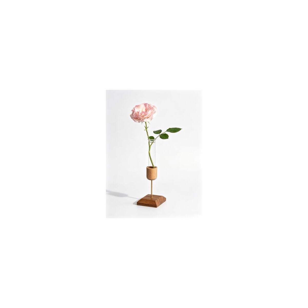 Glass Test Tube Vase with Wooden Stand, 2.4 x 2.4 x 7.5 in