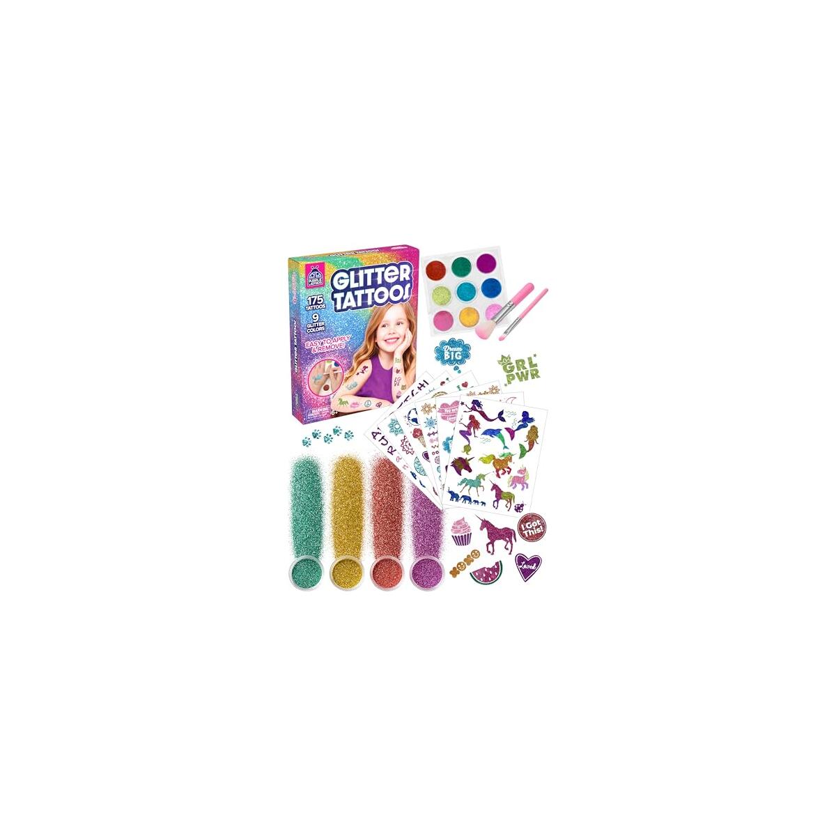 PURPLE LADYBUG 175-Piece Temporary Glitter Tattoos Kit for Kids & Teens - Christmas Gifts for 6 7 8 9 10-12 Year Old Girl Birthday, Craft for Girls 8-12, Ideal Stocking Stuffers for Holiday Party