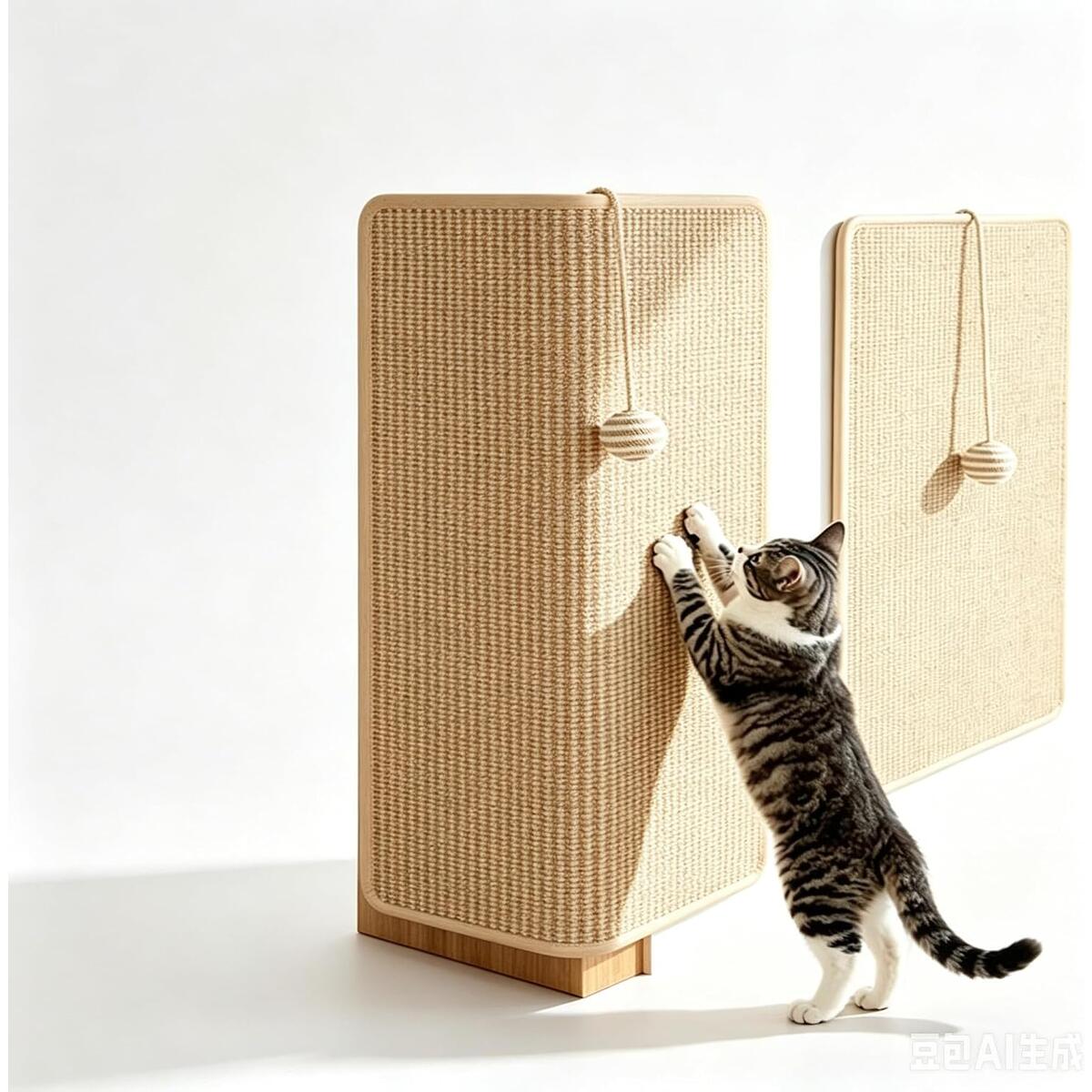 Natural Sisal Cat Scratcher Pad 25x50cm with Hanging Toy Ball
