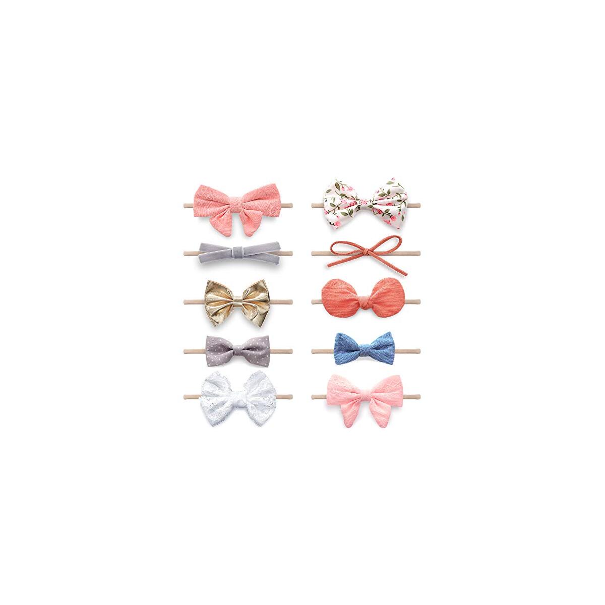 KiddyCare Baby Hair Accessories | Elastic Headbands, Bows, and Lazos Para Bebes | 10 Piece Assortment for Newborns and Girls