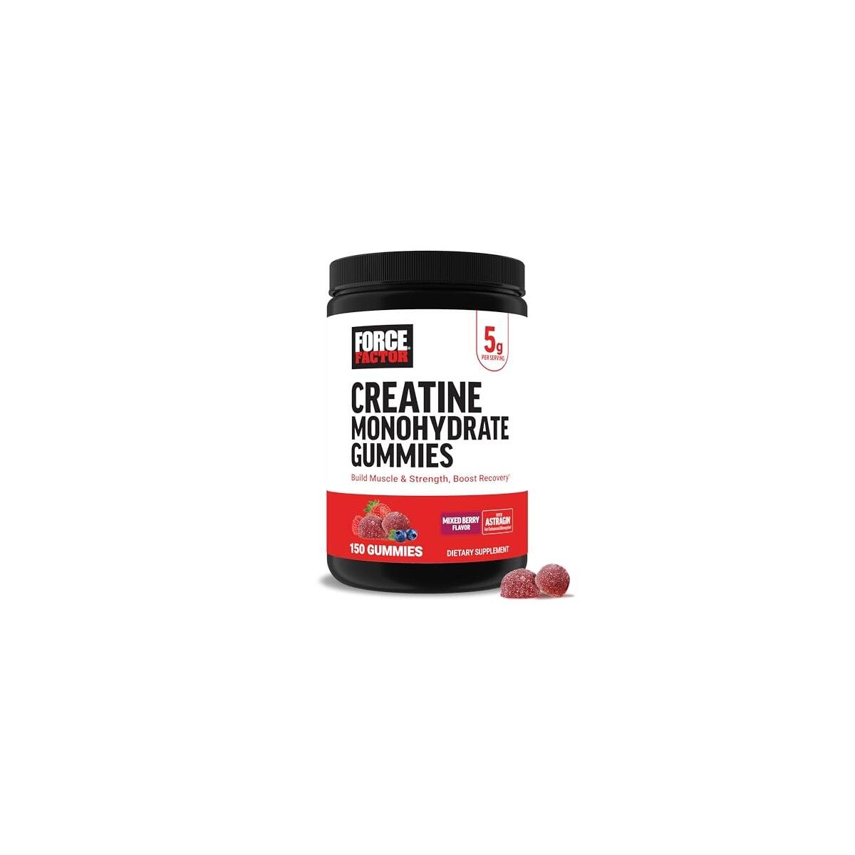 Force Factor Creatine Monohydrate Gummies, 5g Dose for Men & Women to Support Muscle, Strength, Recovery, Cognitive Health & Memory, Mixed Berry, 150 Gummies