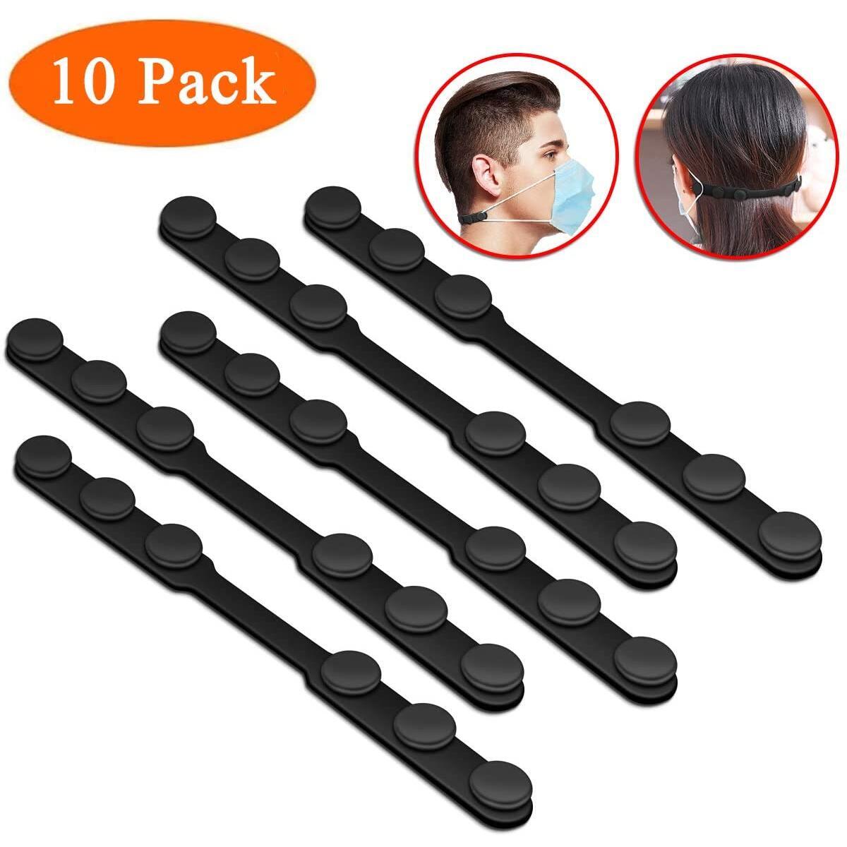 Elastic Ear Strap Hook Holder for Kids /& Adults Relieve Ear Pain Anti-Tightening Soft Ear Saver Protector Silicone Mask Strap Extender with Buttons Black 10pcs Adjustable Anti-Slip Mask Extender