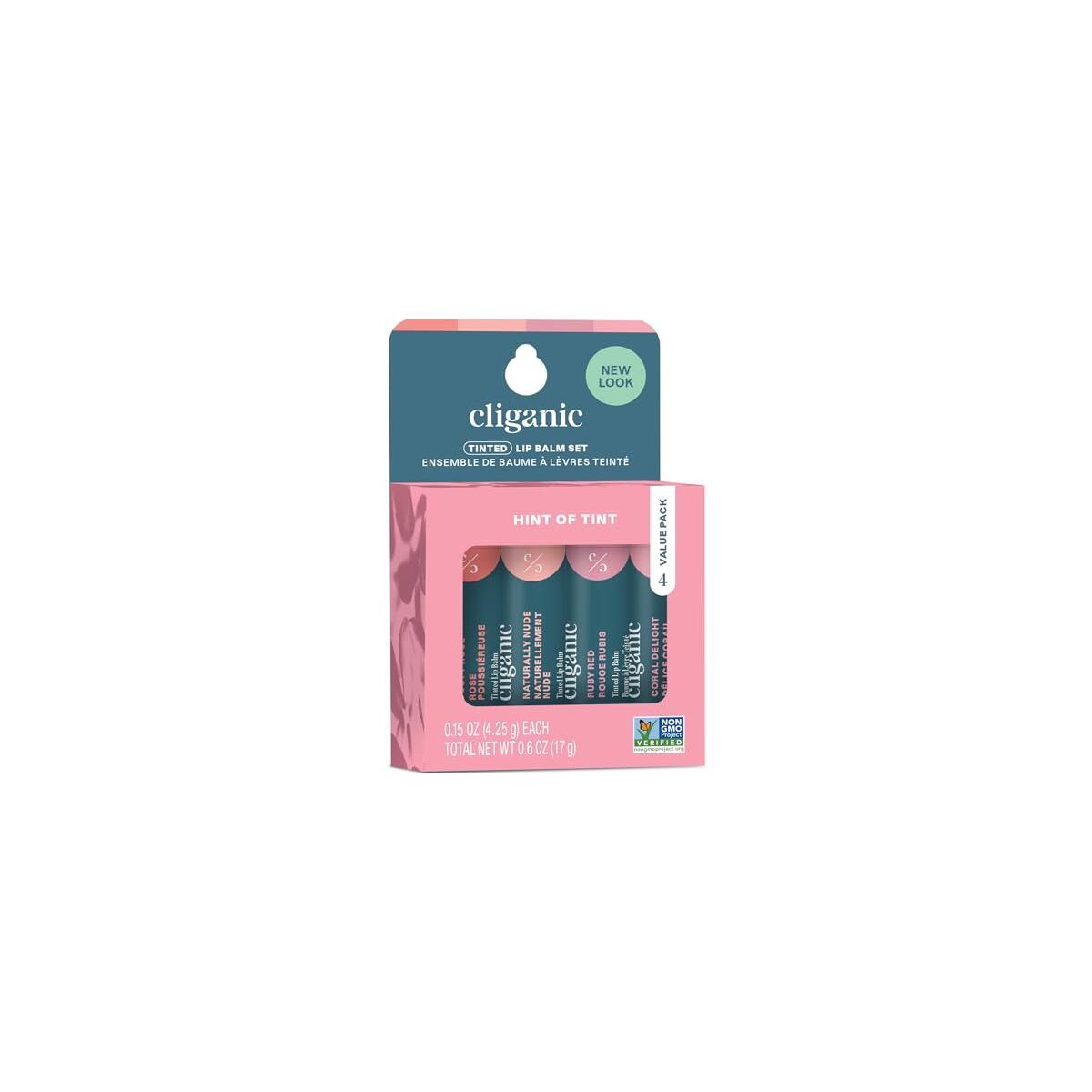 Cliganic Tinted Lip Balm Set - 4 Colors, Hydrating, Enriched with Vitamin E, Cruelty Free, Stocking Stuffer Gift