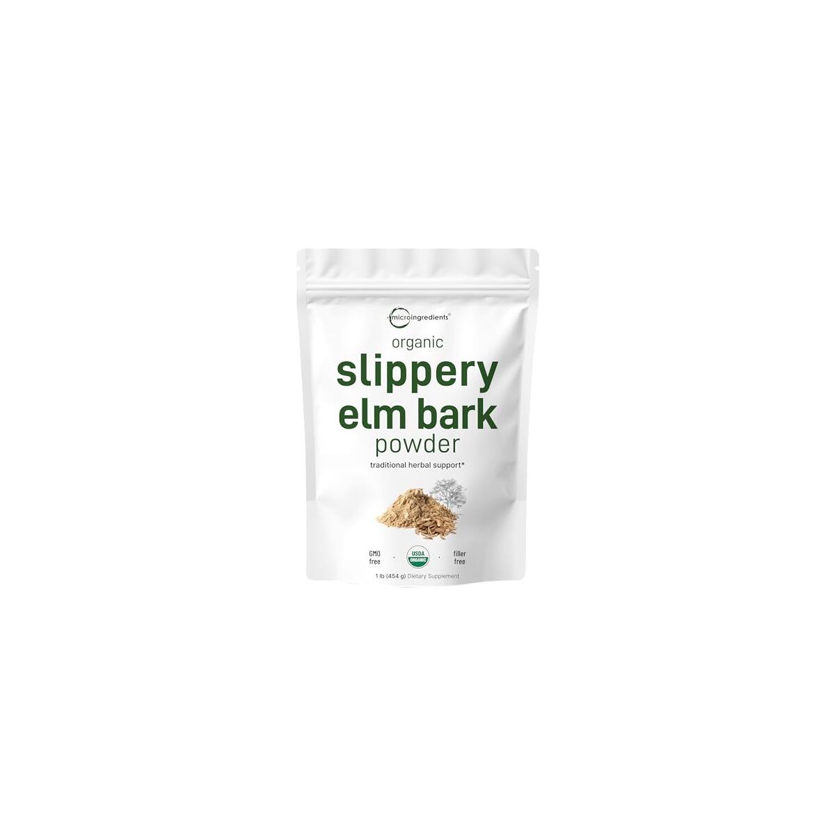 Micro Ingredients Sustainably US Grown, Organic Slippery Elm Bark Powder, 1 Pound (648 Servings), Helps Soothe The Throat and Coughing, No Irradiated, No Contaminated, No GMOs, Pet Friendly