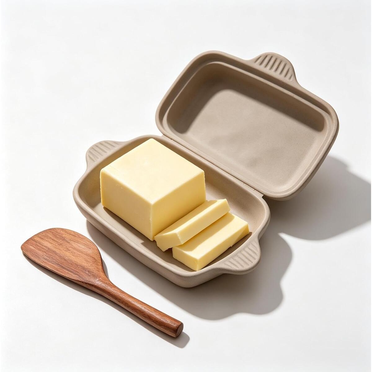 Ceramic Butter Dish with Lid and Wooden Butter Spreader