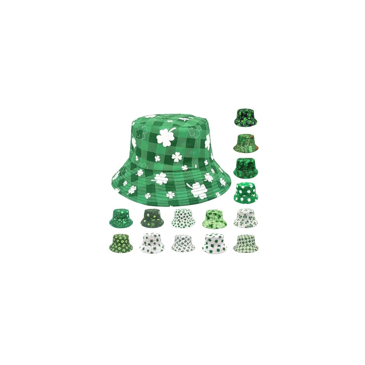 St Patricks Day Hat for Men Women Sharmock Bucket Hats Lucky Party Green Irish Caps Four Leaf Clover Hat