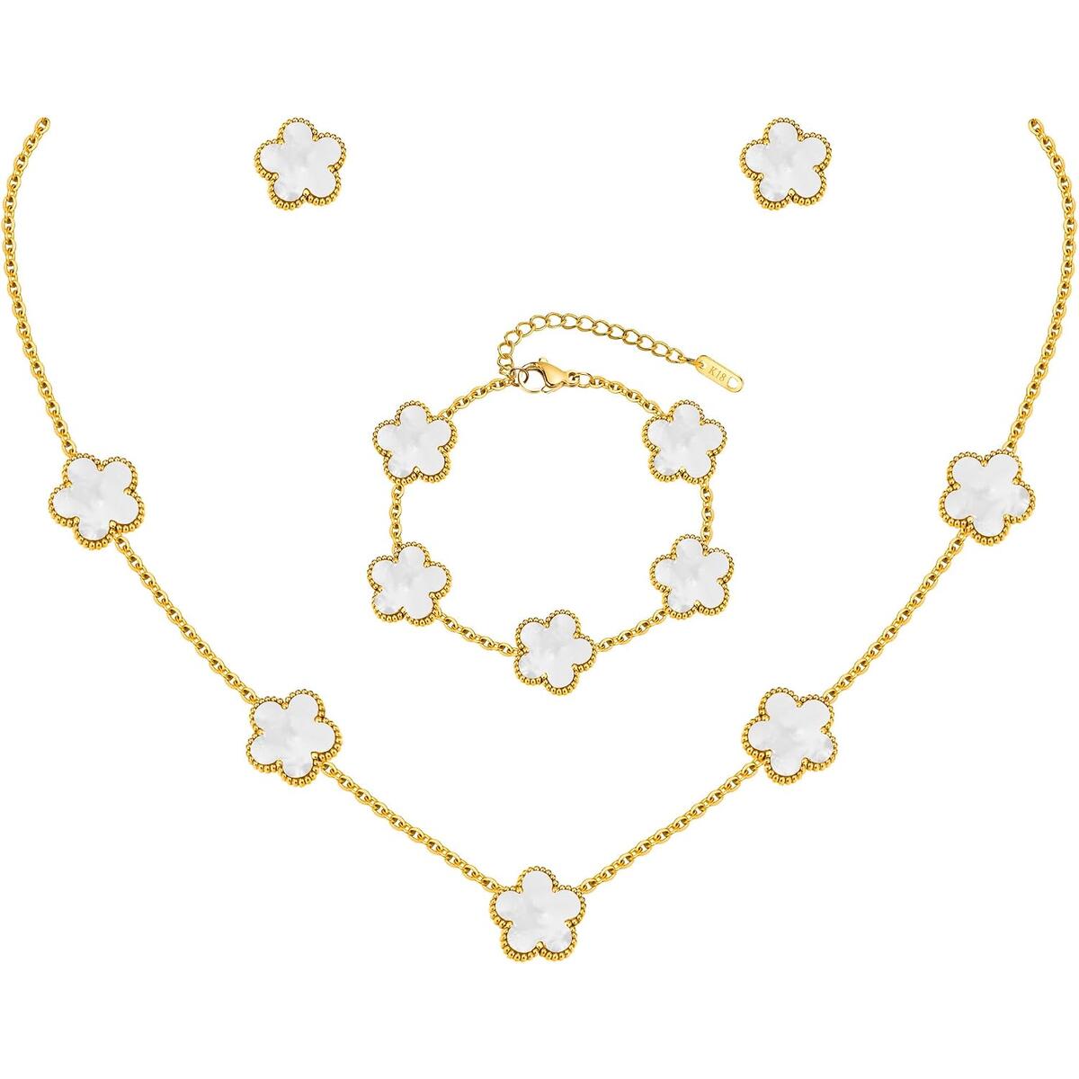 Necklaces Bracelets Earring Jewelry Set - 18K Gold Plated Lucky Necklace