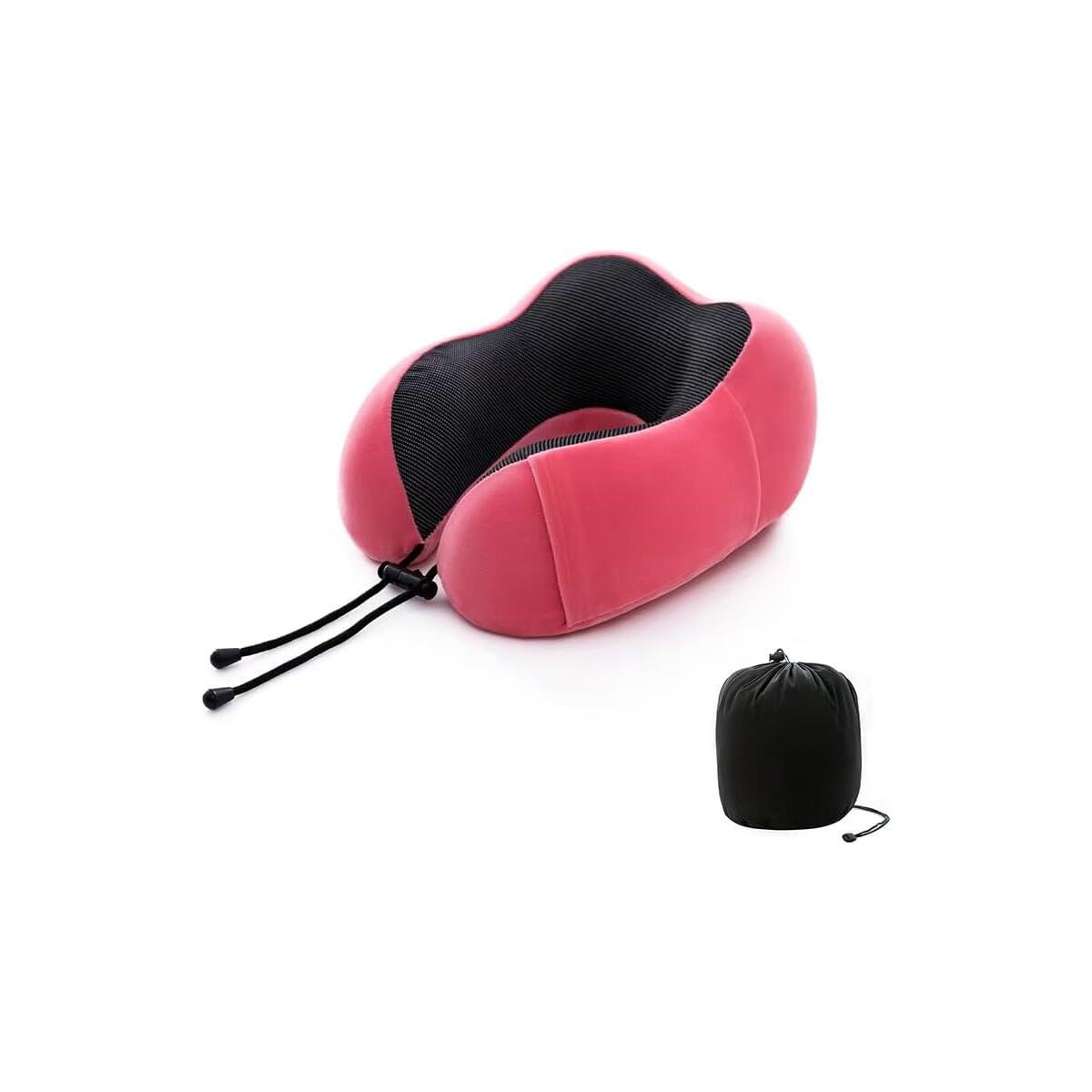Travel Neck Pillow, Soft Memory Foam Neck Support Pillow for Airplane Car Train Office, Ergonomic Cervical Pillow with Washable Cover, Portable Travel Pillow for Neck Pain Relief Red