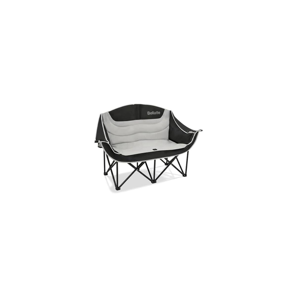 Double Camping Chair, Two Person Padded Foldable Loveseat 661LBS, Heavy Duty Steel Frame with Cup Holders & Side Pockets, Portable Outdoor Chair with Carry Bag for Camping Beach Lawn Sports