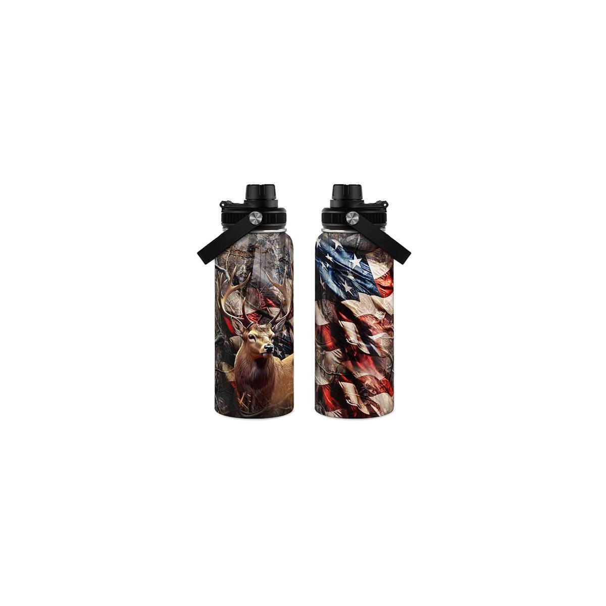 Hunting Water Bottle 32oz - Stainless Steel Insulated Bottles with Lid - Hunting Presents for Men Dad Husband Papa, Hunters Gift for Birthday Christmas Fathers Day