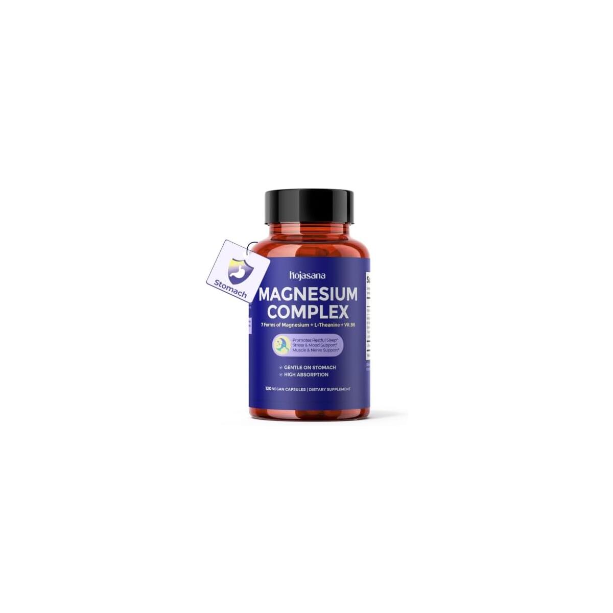 Magnesium Complex for Stress, Sleep & Muscle Recovery | High Absorption & Gentle on Stomach, 7-Form Chelated Magnesium with L-Theanine & B6, 120 Vegan Capsules, Non-GMO, Gluten-Free