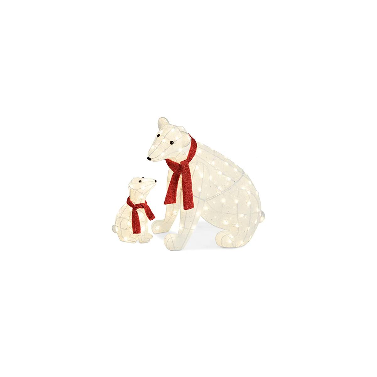 Best Choice Products 32in 2-Piece Lighted Polar Bear Family, Large All-Weather Pre-Lit Outdoor Christmas Décor for Front Yard, Lawn w/ 145 Pre-Strung LED Lights, Zip Ties, Ground Stakes - Red/White